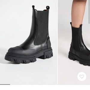 Ganni cleated mid Chelsea boots black